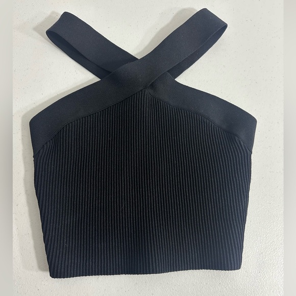 Babaton Tops - Babaton Aritzia Black Sculpt Knit Criss Cross Crop Tank Top Sz Small S Chic